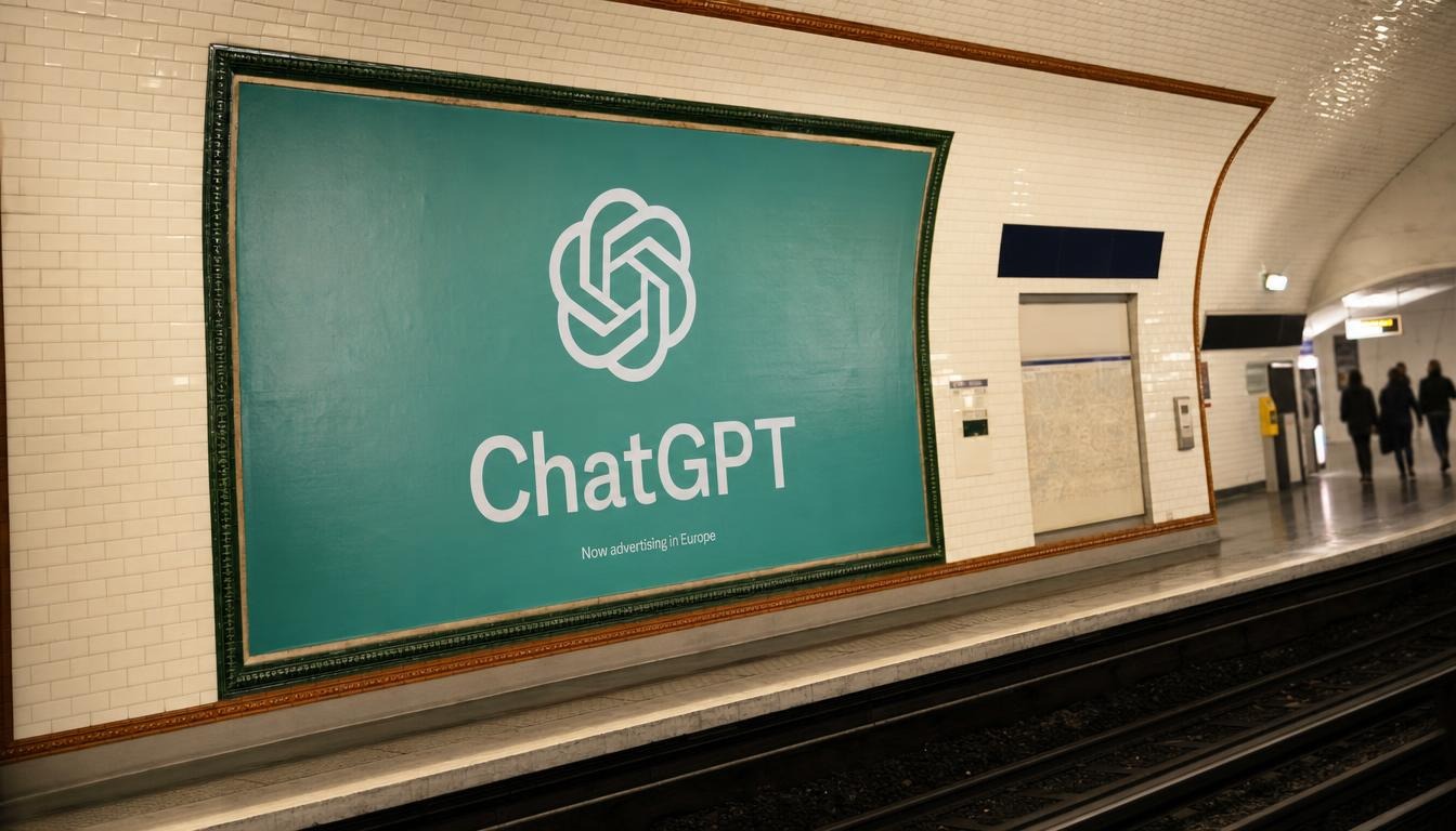 Affiche publicitaire ChatGPT dans une station de métro