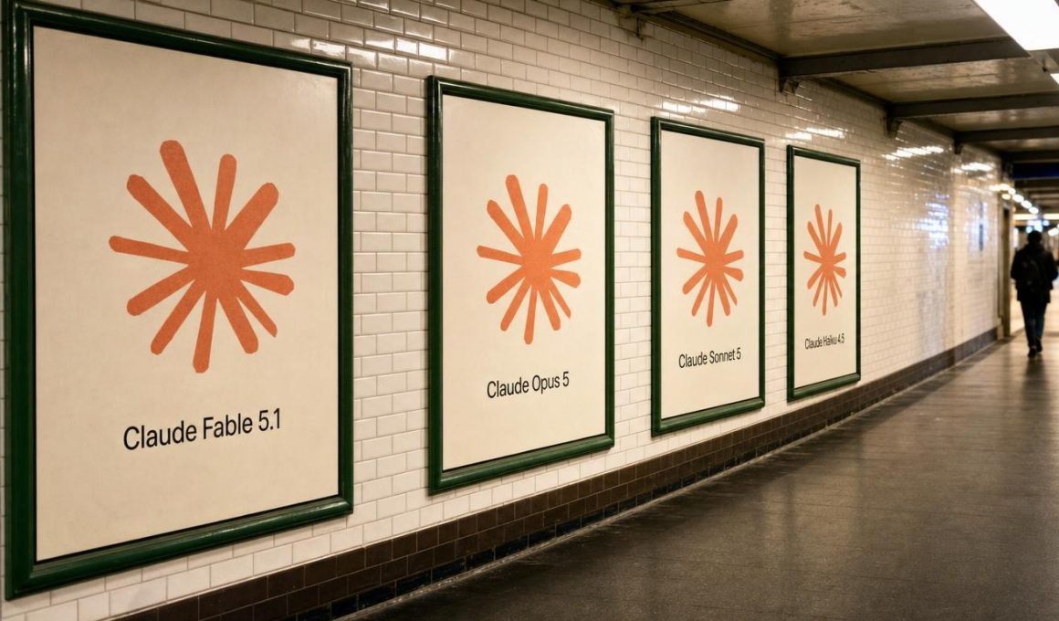 Affiches Claude dans un couloir de métro carrelé