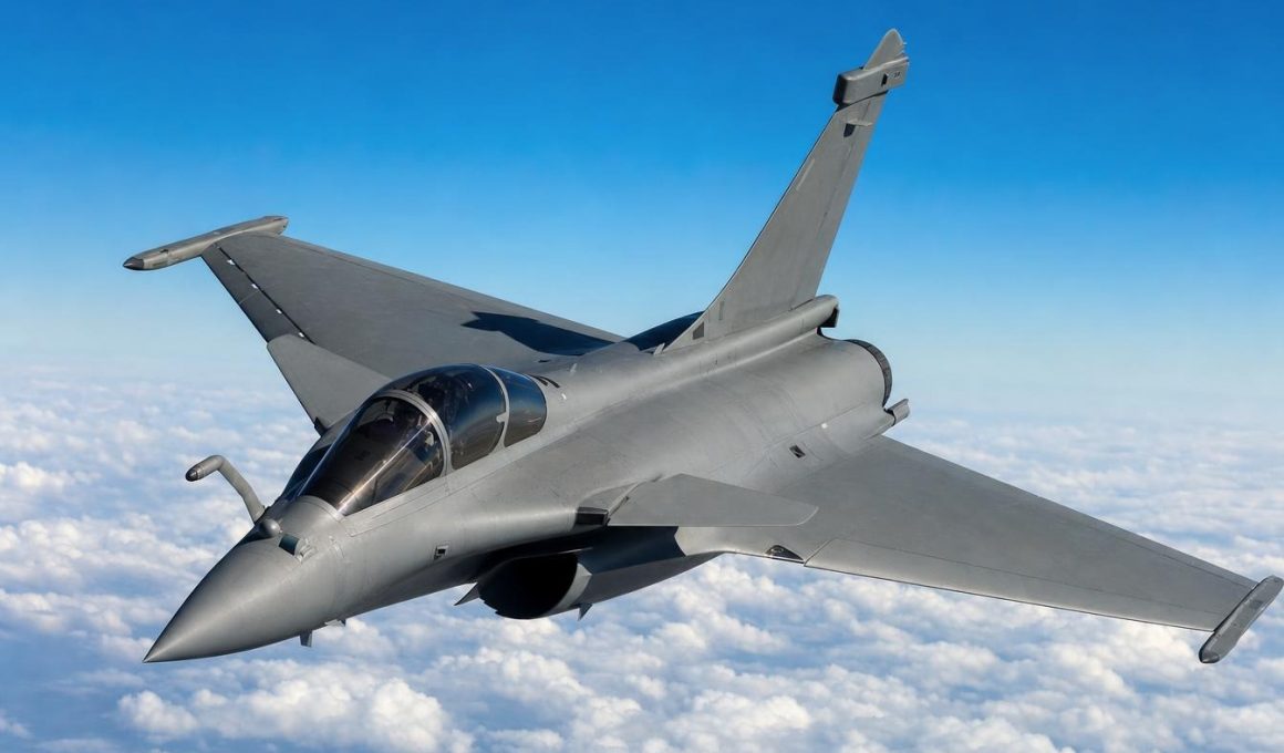 Chasseur Rafale en vol au-dessus des nuages